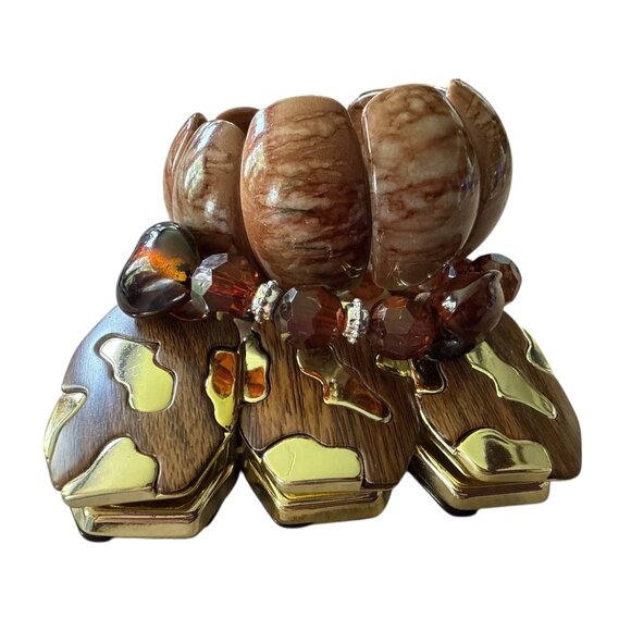 Set Of 3 Statement Bracelets Resin Materials In Earthy Tones Of Brown - Picture 3 of 3